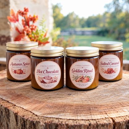 candele ambra in contenitore